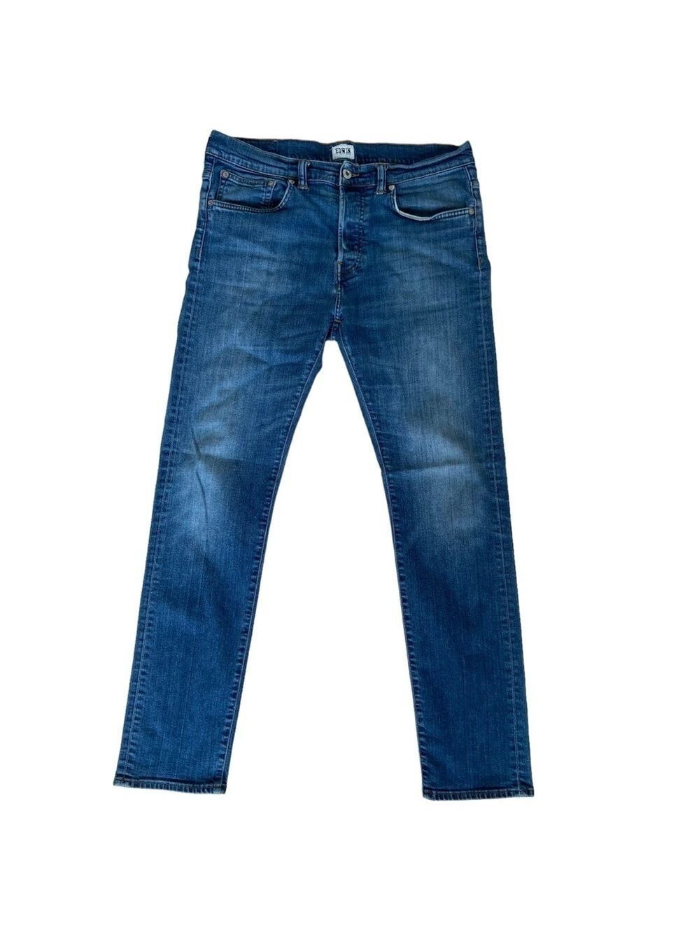 Edwin ED-80 Mens Jeans 34 Slim Tapered Button Fly Japanese Denim Blue